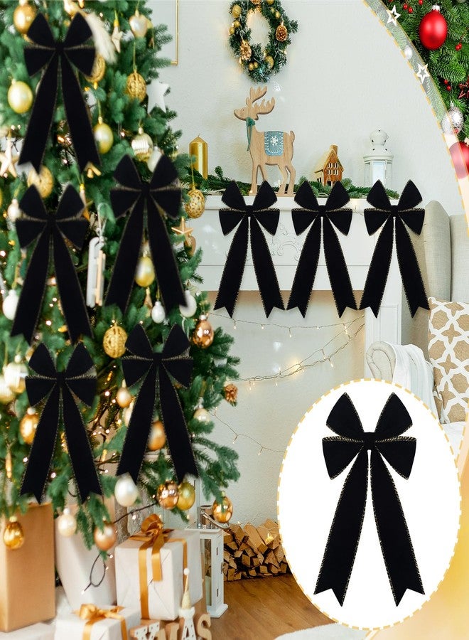 Solsew 24 Pcs Christmas Velvet Bows 5 x 7.9 Inch Rustic Velvet Christmas Tree Bows Vintage Tree Ornaments for Xmas Holiday Garland Home Decor Wedding Outdoor Indoor Decoration(Black) - Image 4